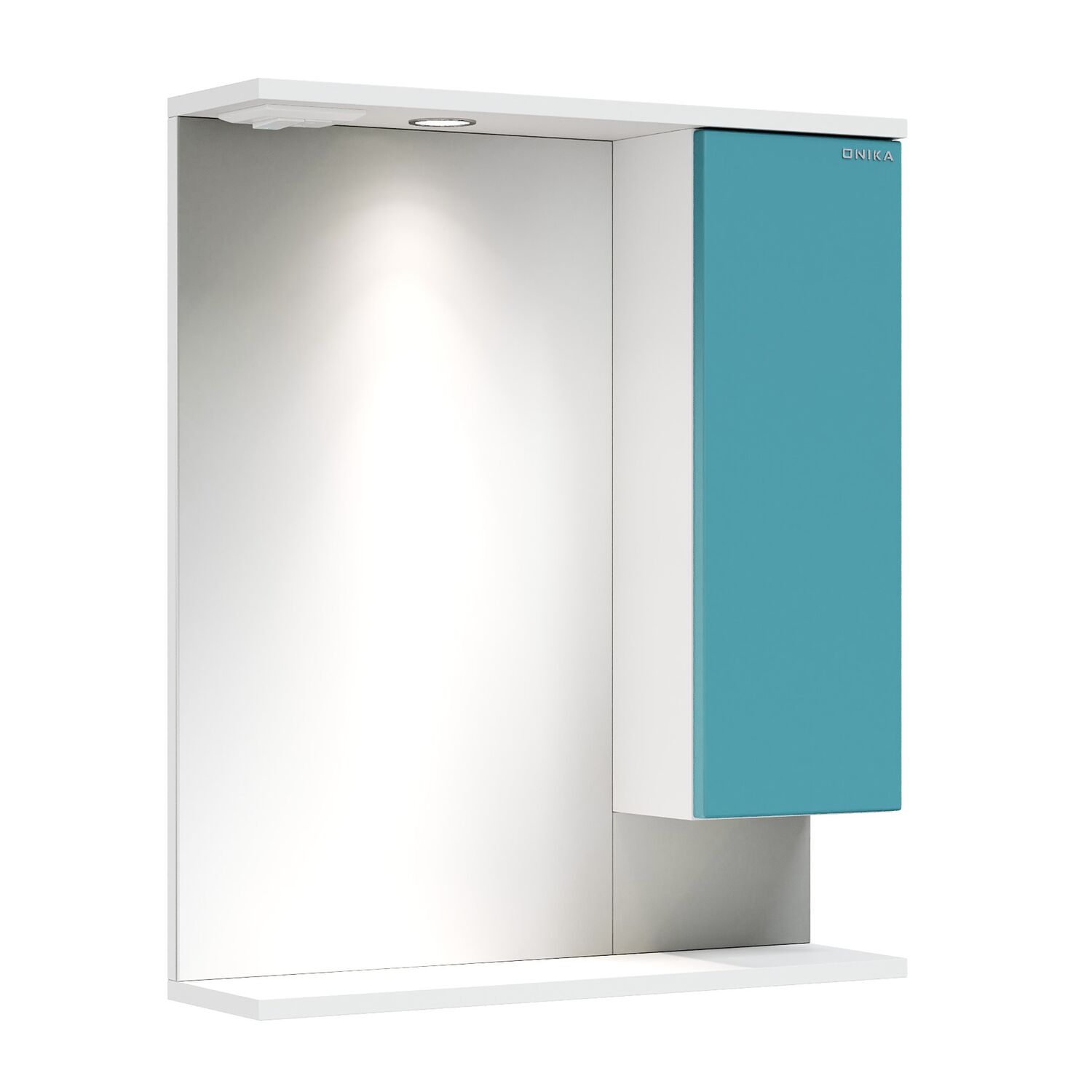 Шкаф-зеркало Оника Марви 60, правый, с подсветкой, цвет белый / бирюза - фото 1