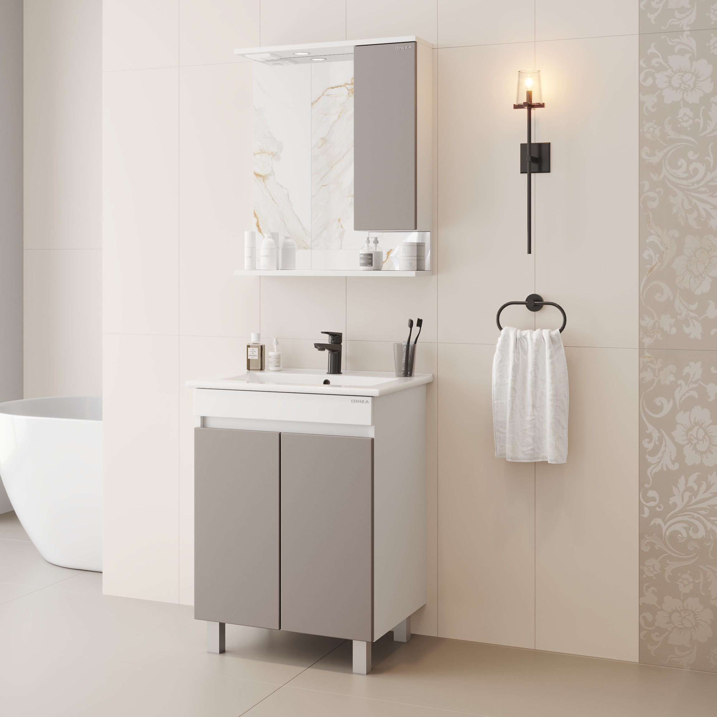 Мебель для ванной Оника Марви 60, цвет белый / мокко - фото 1