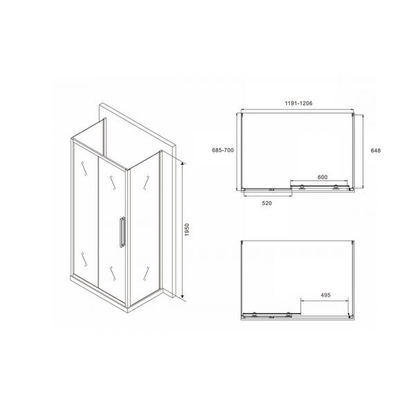 Душевой уголок Abber Schwarzer Diamant AG30120BH-S70B-S70B 120x70, стекло прозрачное, профиль черный