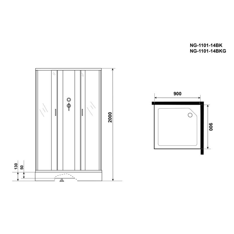 Душевая кабина Niagara Classic NG-1101-14BKG 90x90, стекло матовое, профиль серебро, без крыши, с гидромассажем