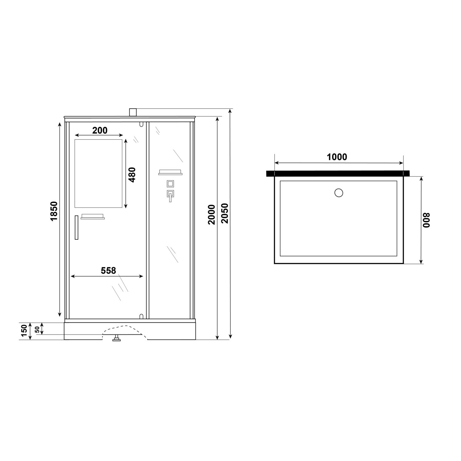 Душевая кабина Niagara Standart ST100/80/15Q/BL/BK 100х80, стекло прозрачное, профиль черный матовый, без крыши - фото 1