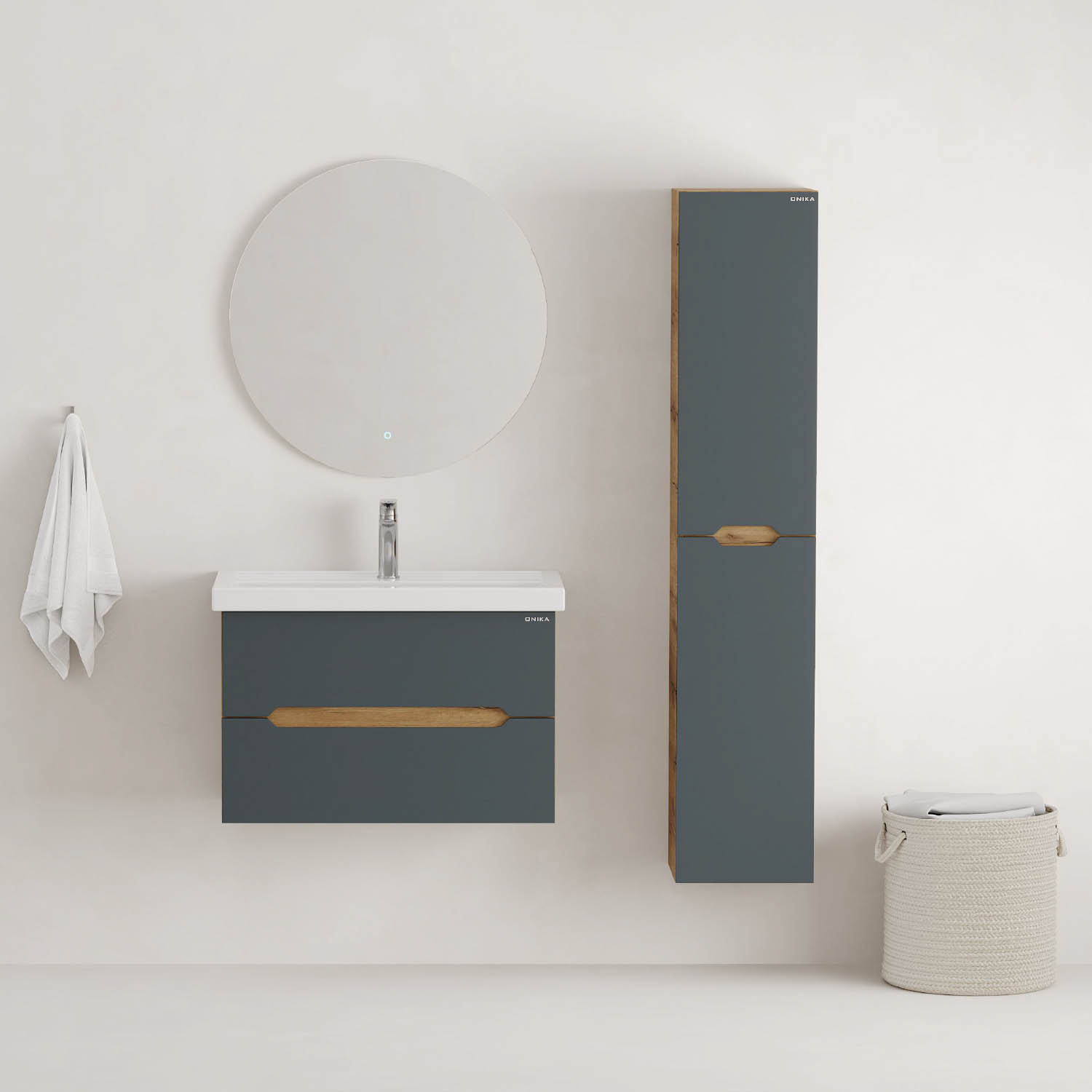 Мебель для ванной Оника Айленд 70, подвесная, цвет графит / дуб крафт золотой - фото 1