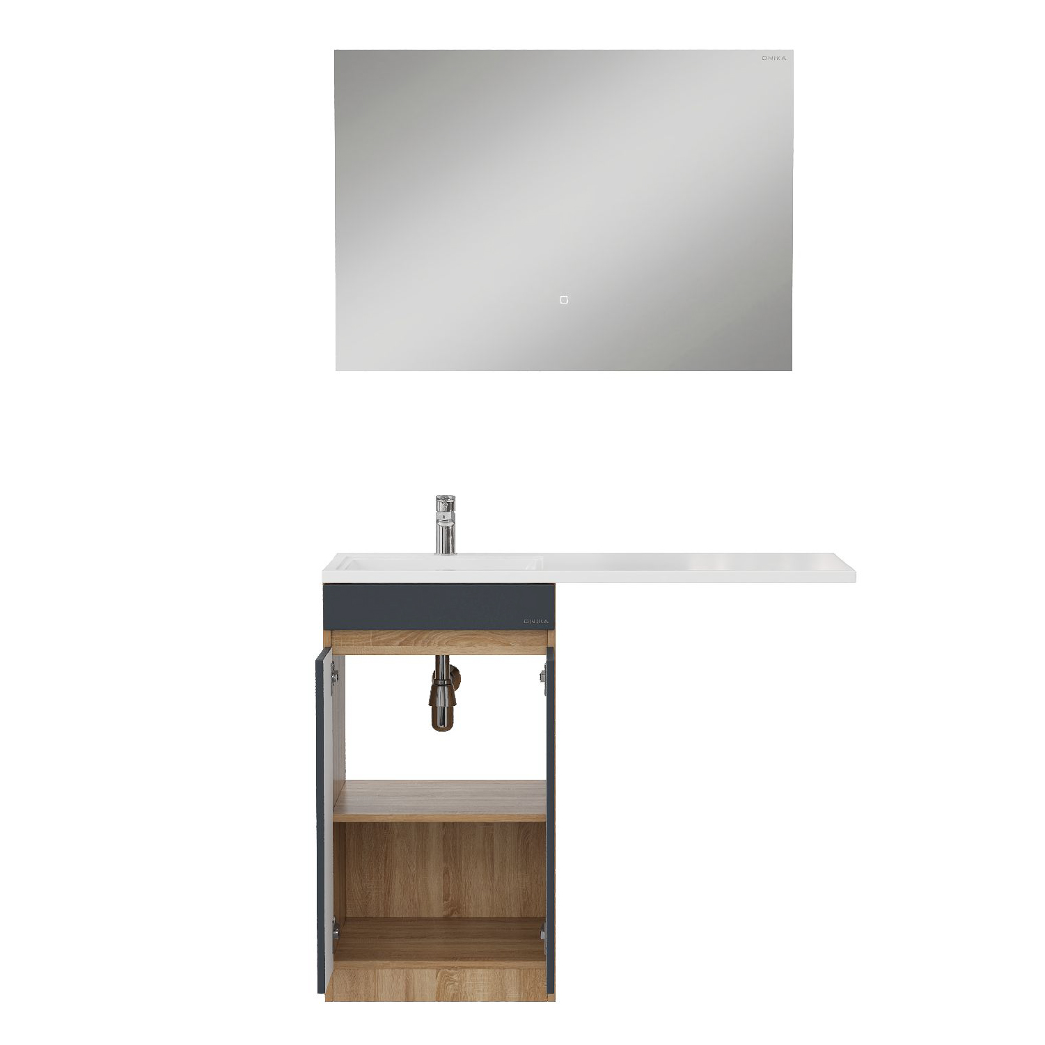 Мебель для ванной Оника Милтон Нова 120, с тумбой 58 см, с дверцами, цвет серый / дуб сонома