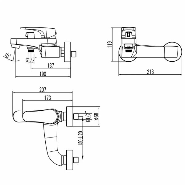 Смеситель Lemark Shift LM4334C для ванны с душем, цвет хром - фото 1