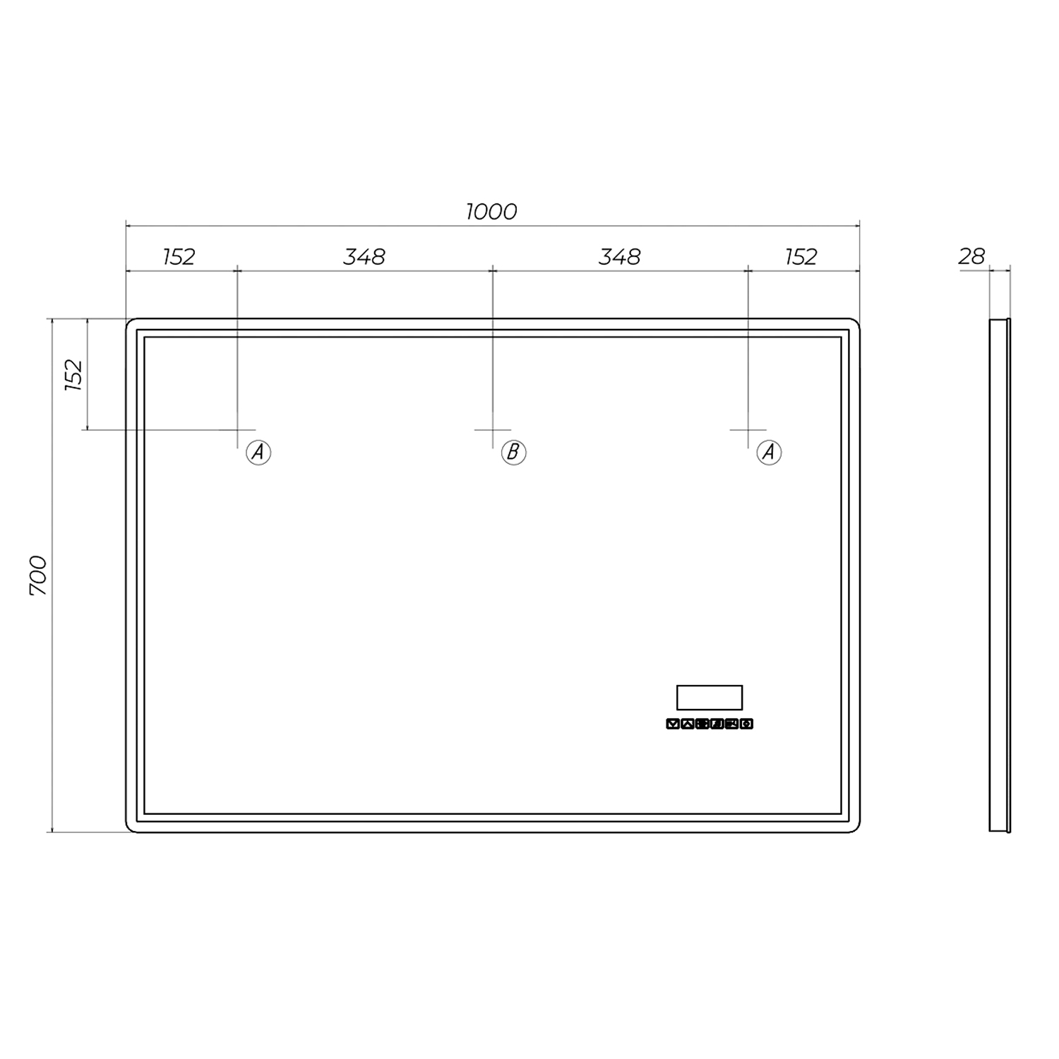 Зеркало Vigo Geometry Media 100x70, с подсветкой, функцией антизапотевания, часами и медиаблоком