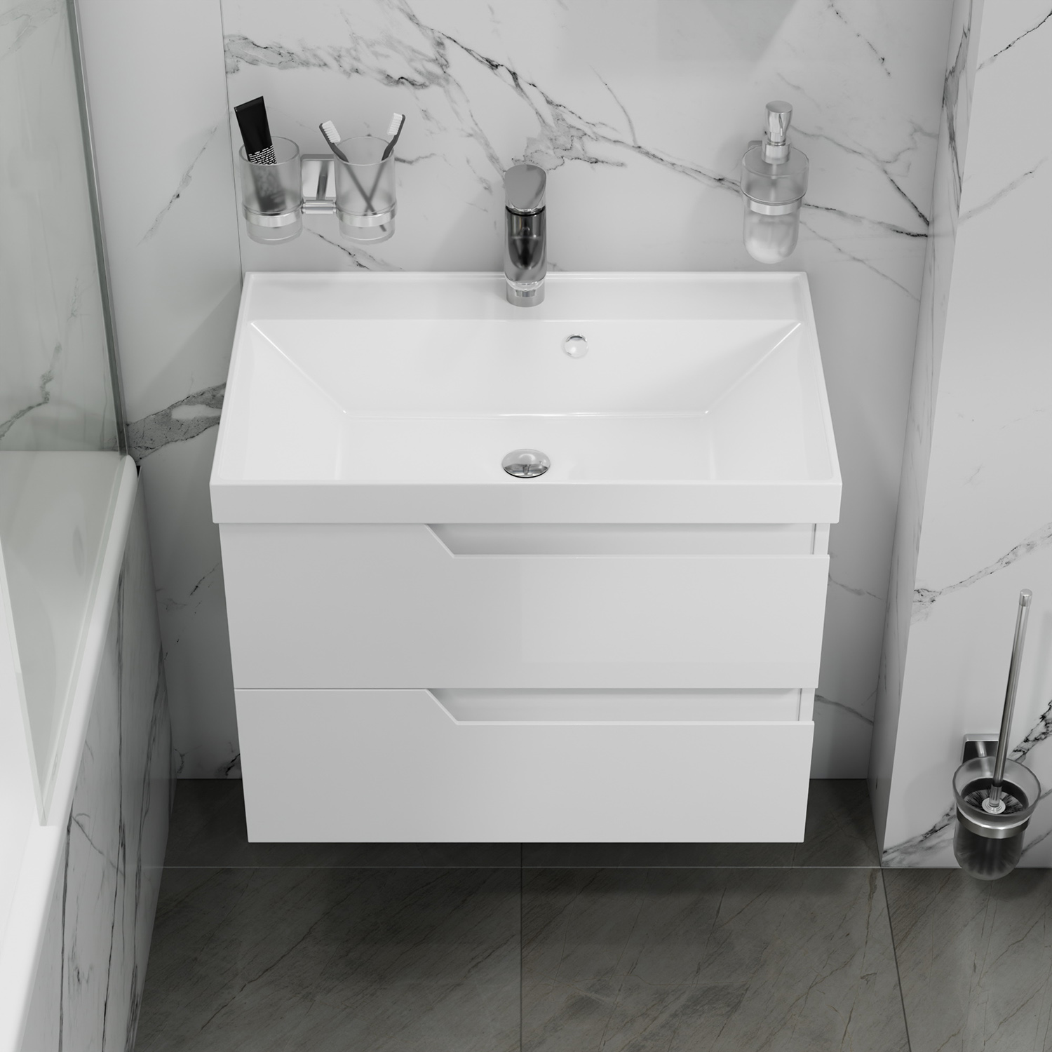 Тумба под раковину Санта Антарес 70, подвесная, 2 ящика, цвет белый глянец - фото 1