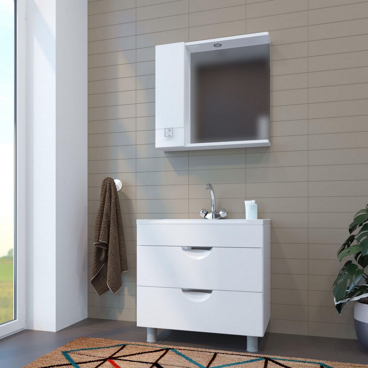 Шкаф-зеркало Mixline Квадро 75, левый, с подсветкой, цвет белый - фото 1