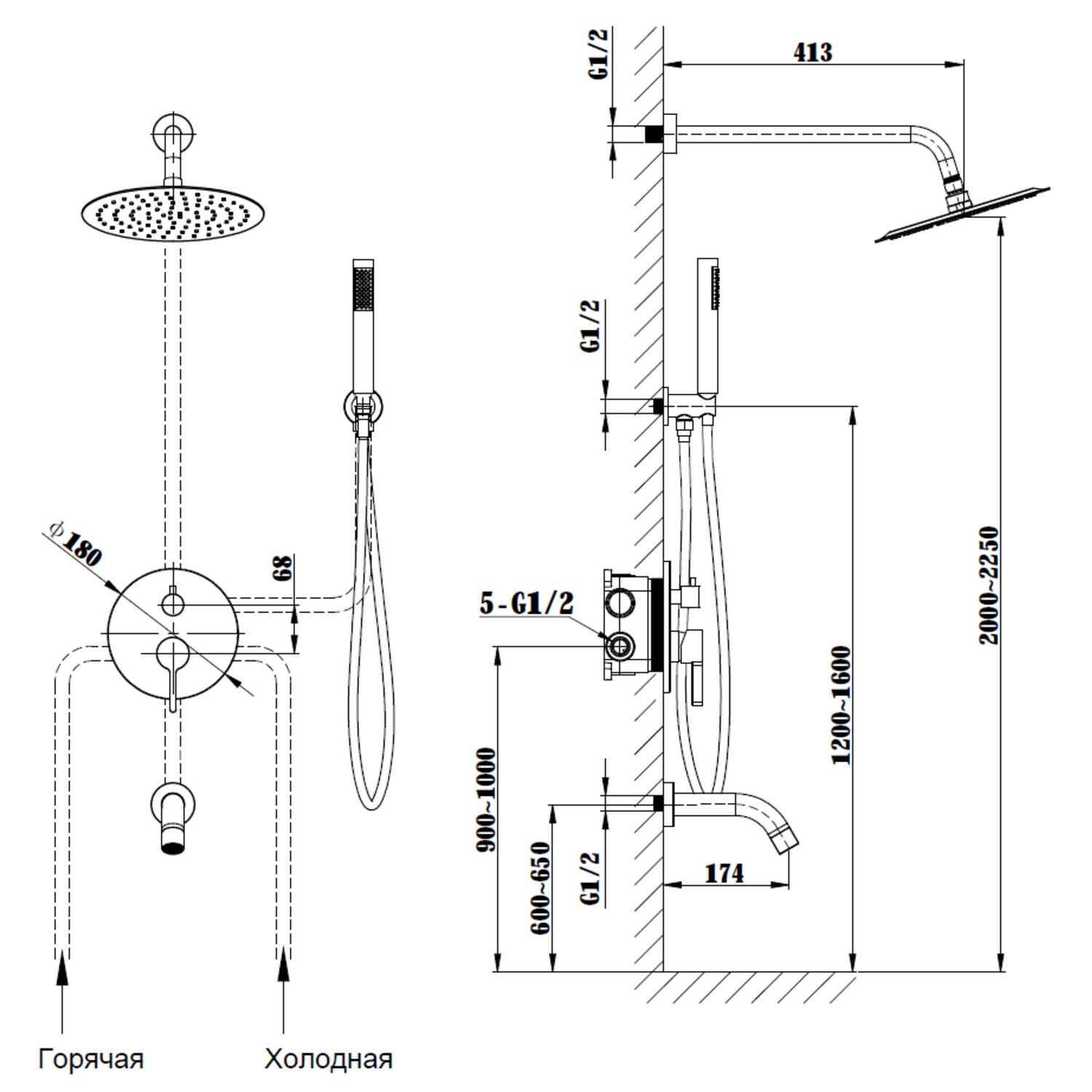 Душевой комплект Vincea Villa VSFW-1VL3BN, встраиваемый, цвет брашированный никель - фото 1