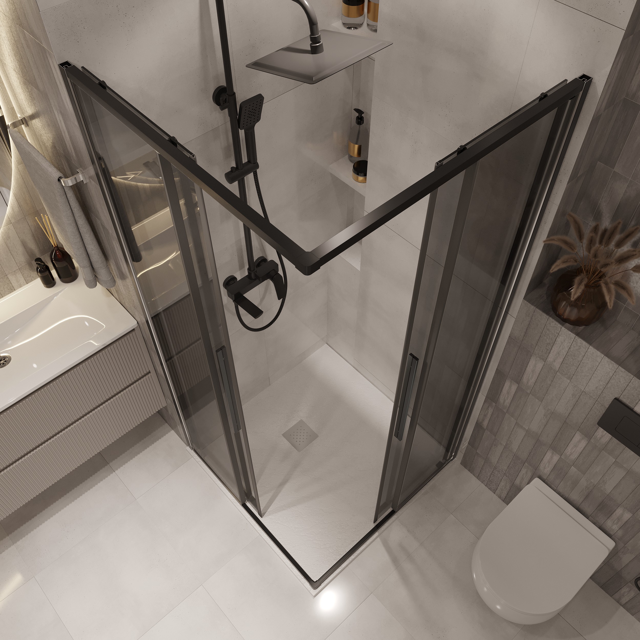 Душевой уголок Niagara Nova NG-2823-34 Black 90x90, стекло тонированное, профиль черный матовый - фото 1