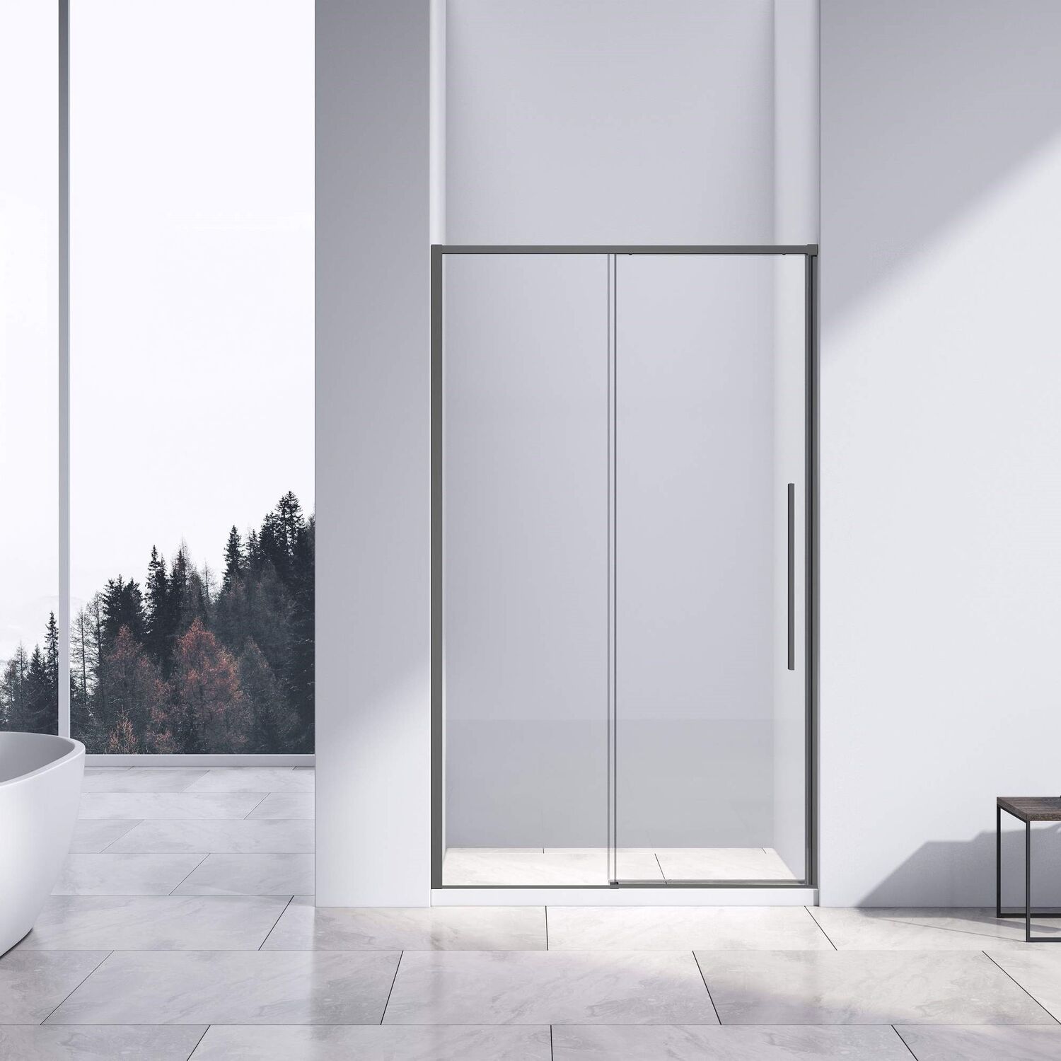 Душевая дверь Vincea Slim-N VDS-4SN 140x195, стекло прозрачное, профиль вороненая сталь