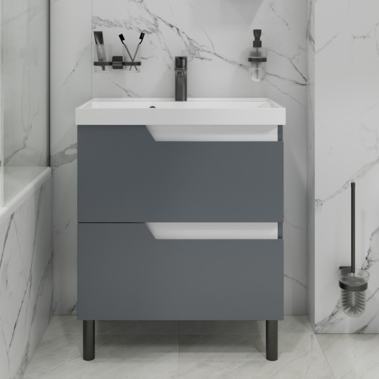 Тумба под раковину Санта Антарес 70, напольная, 2 ящика, цвет графит матовый