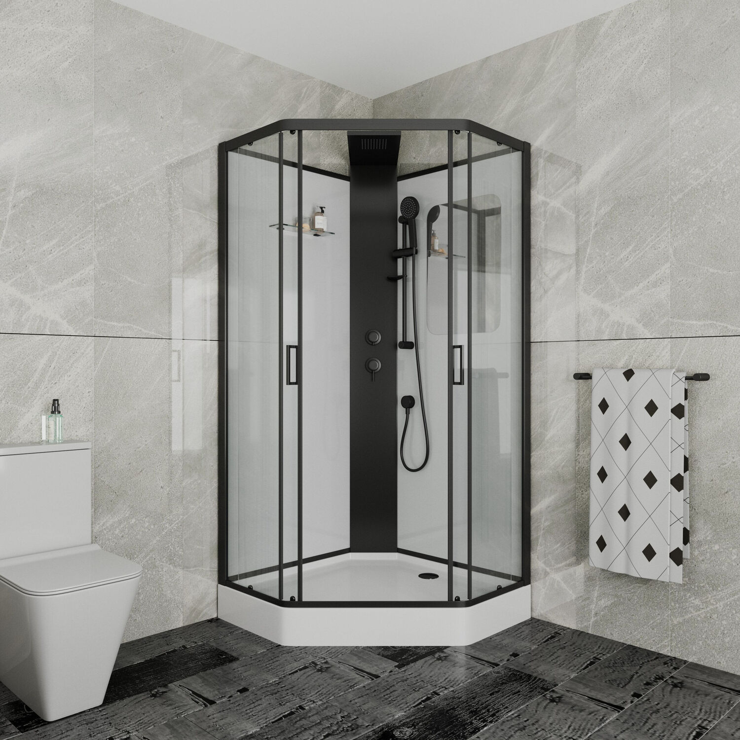 Душевая кабина Grossman Elegans GR250D 100х100, стекло прозрачное, профиль черный, без крыши