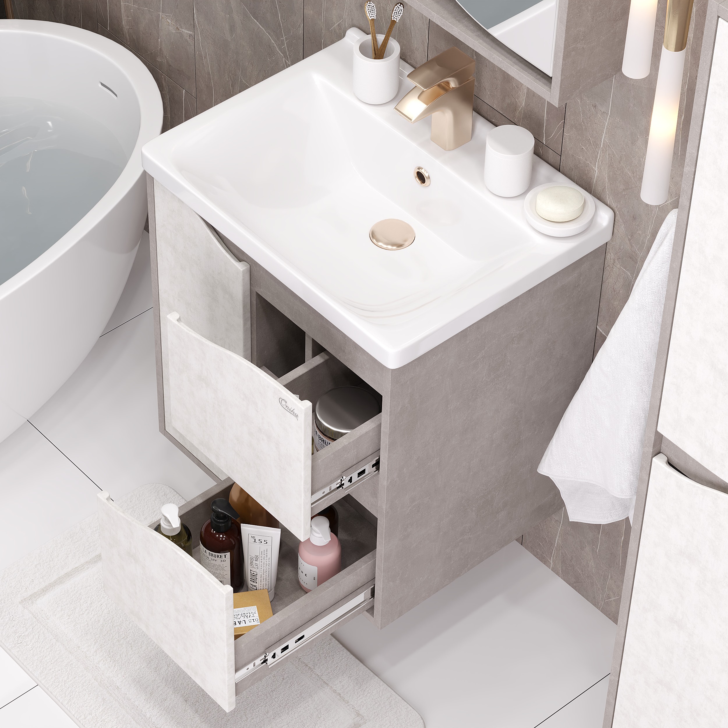 Мебель для ванной Оника Брендон 60, цвет бетон крем / камень светлый - фото 1