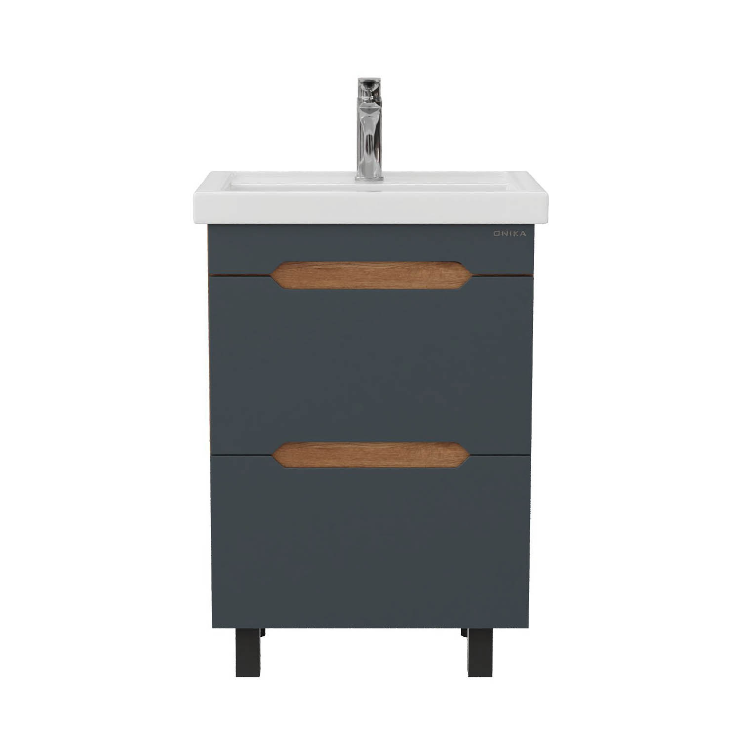 Тумба под раковину Оника Айленд 60, напольная, цвет графит / дуб крафт золотой - фото 1