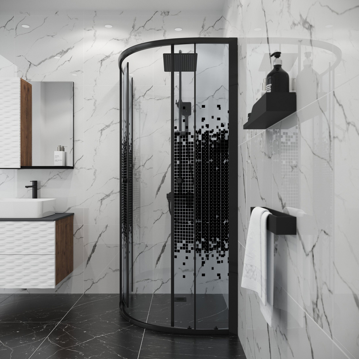Душевой уголок Niagara Eco NG-1003-14 Black 80х80, стекло мозаика, профиль черный матовый - фото 1