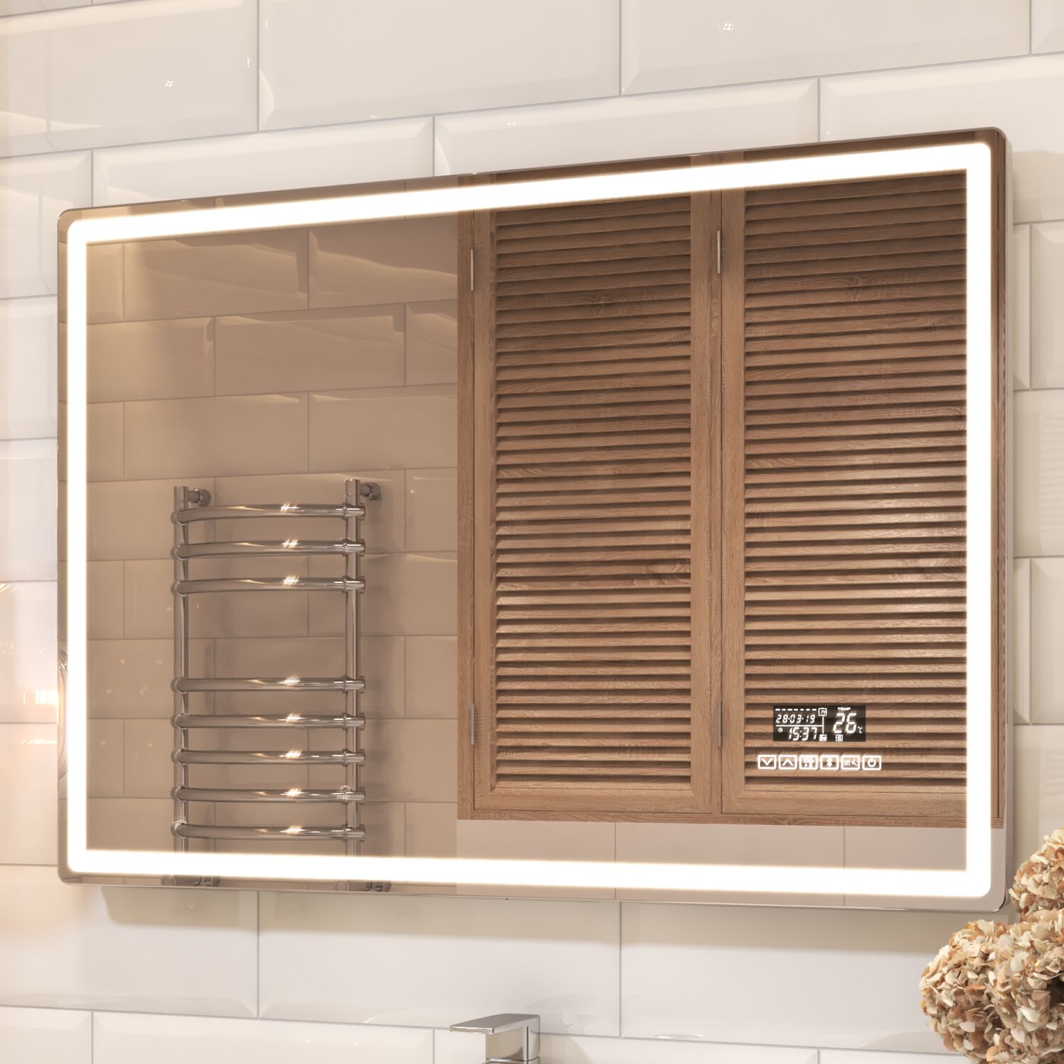 Зеркало Vigo Geometry Media Voice 120x70, с подсветкой, функцией антизапотевания, Bluetooth, часами и голосовым управлением