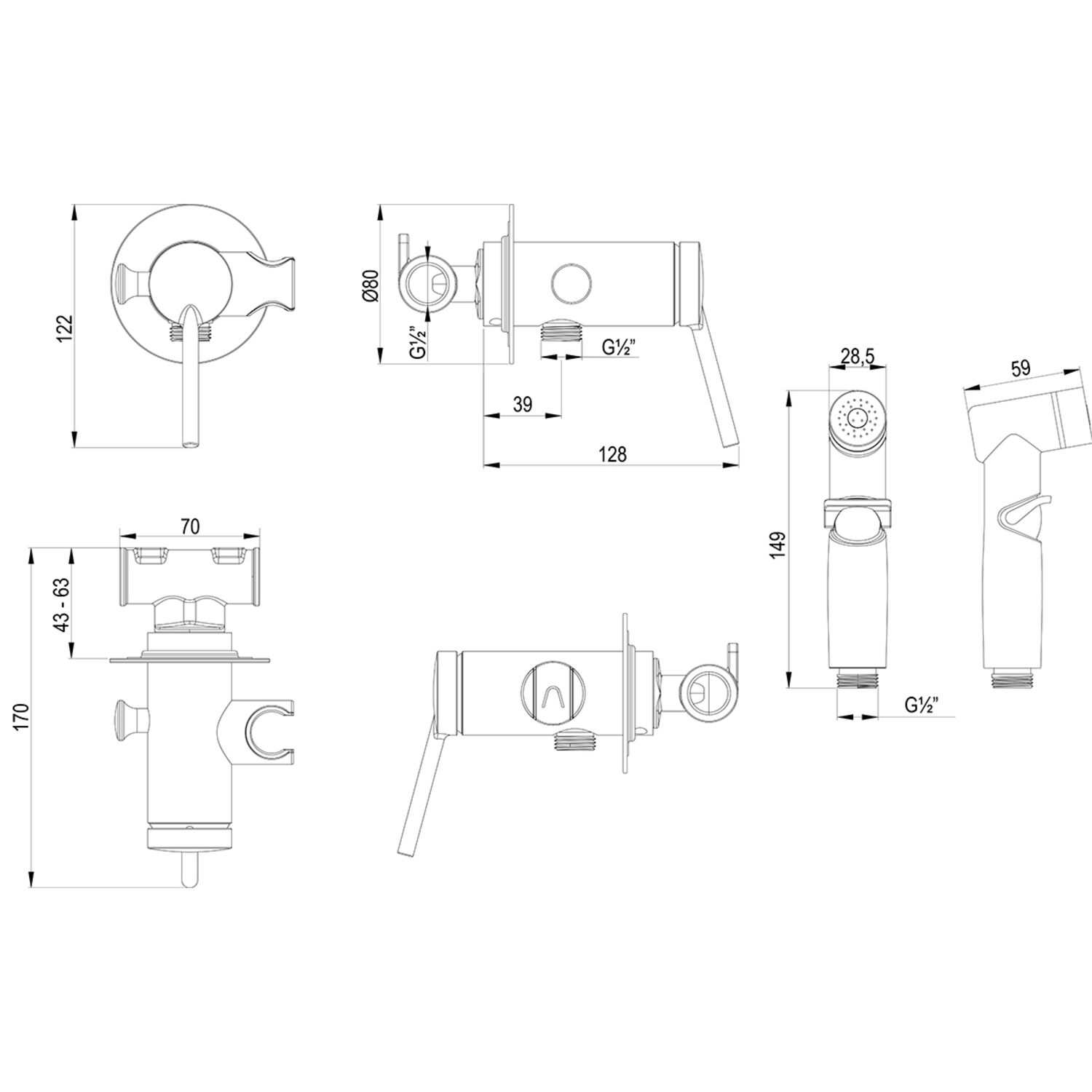 Гигиенический душ Lemark Minima LM3819C, со встраиваемым смесителем, цвет хром - фото 1