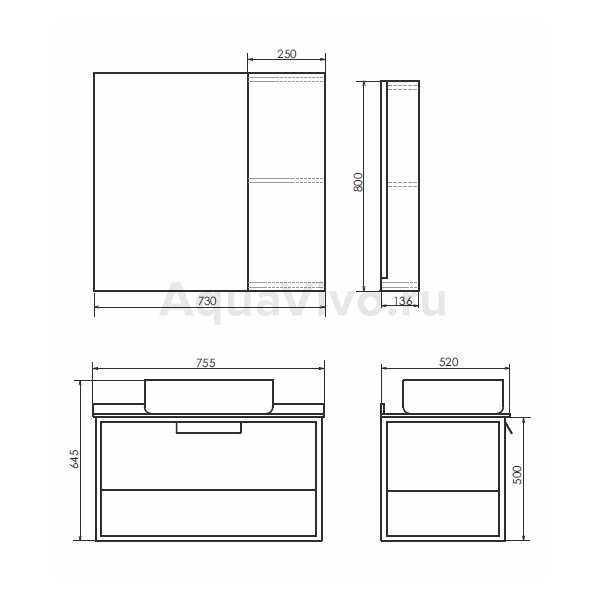 Мебель для ванной Comforty Кельн 75, цвет дуб темный