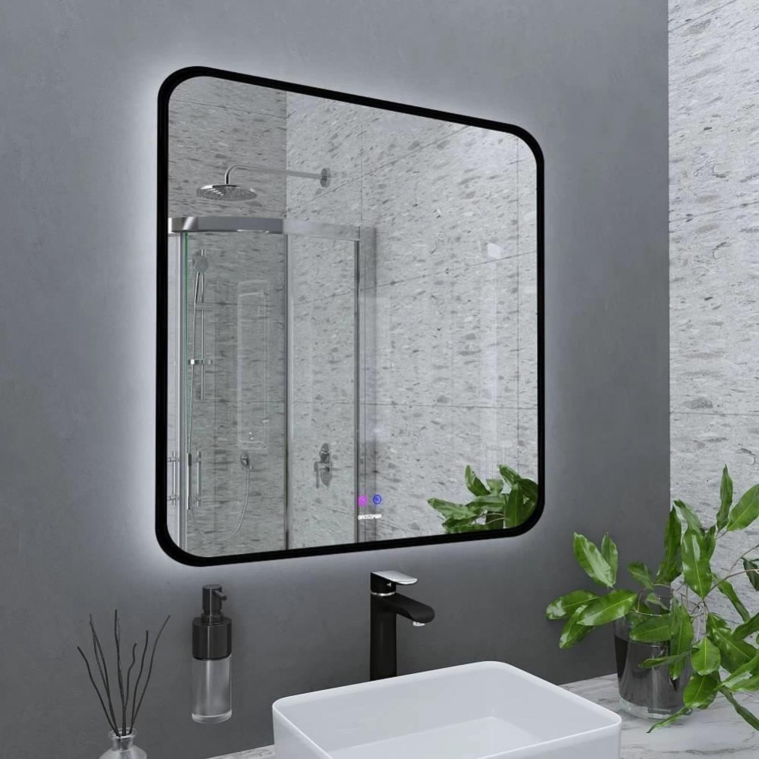 Зеркало Grossman Elegans Norma Black 80x80, с подсветкой, диммером и функцией антизапотевания, цвет черный - фото 1