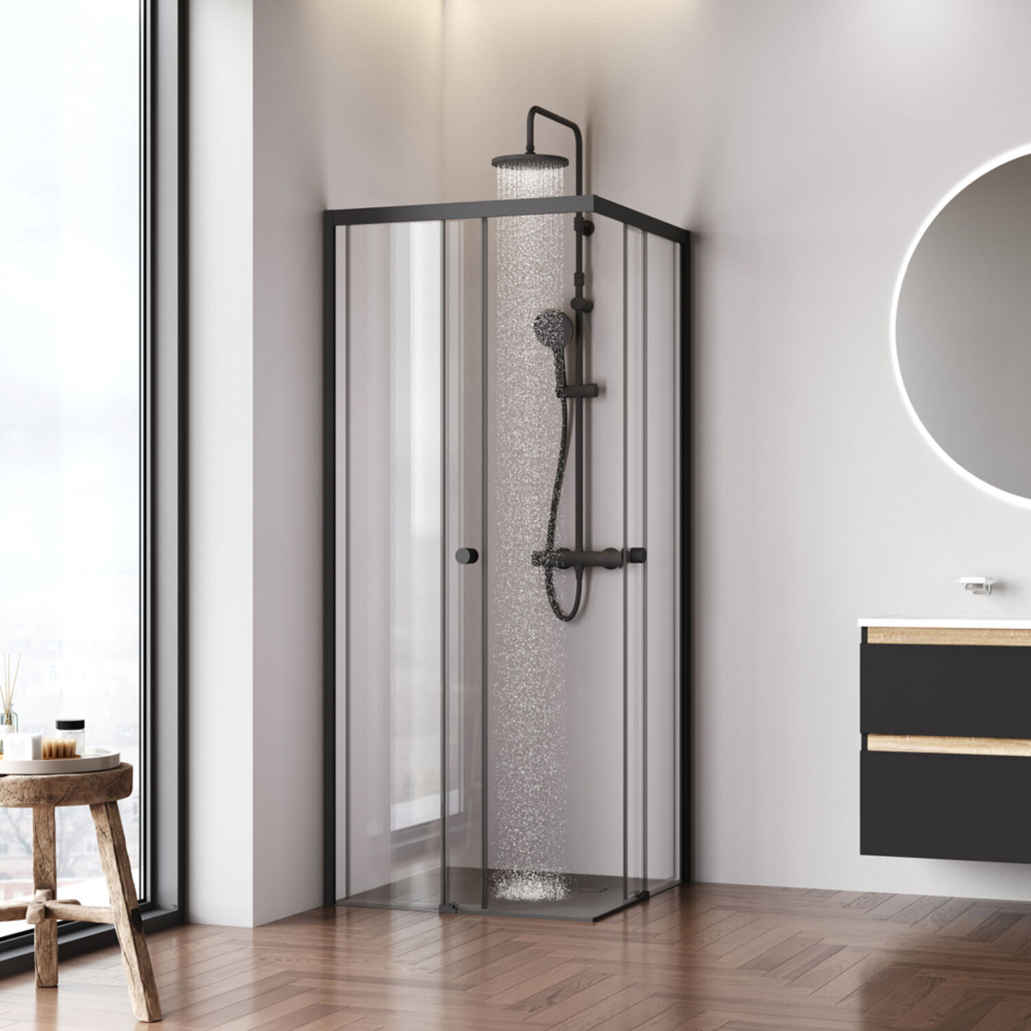Душевой уголок AM.PM X-joy W94G-403-8080-BТ1К 80x80, стекло прозрачное, профиль черный матовый - фото 1