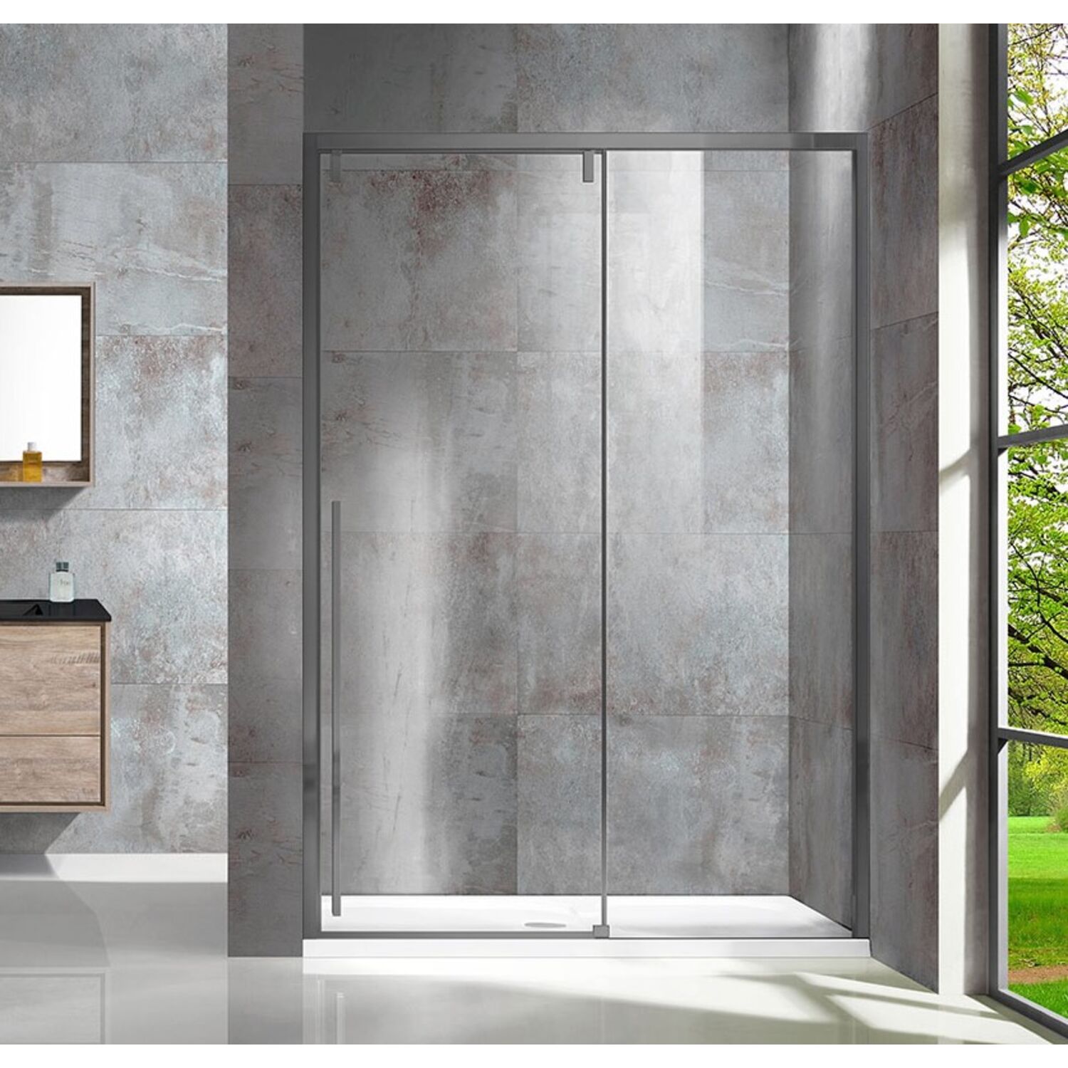 Душевая дверь Vincea Lugano VDS-1L-1 120x195, стекло прозрачное, профиль вороненая сталь