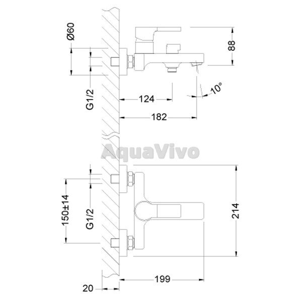 Смеситель Lemark Aura LM0614C для ванны с душем - фото 1