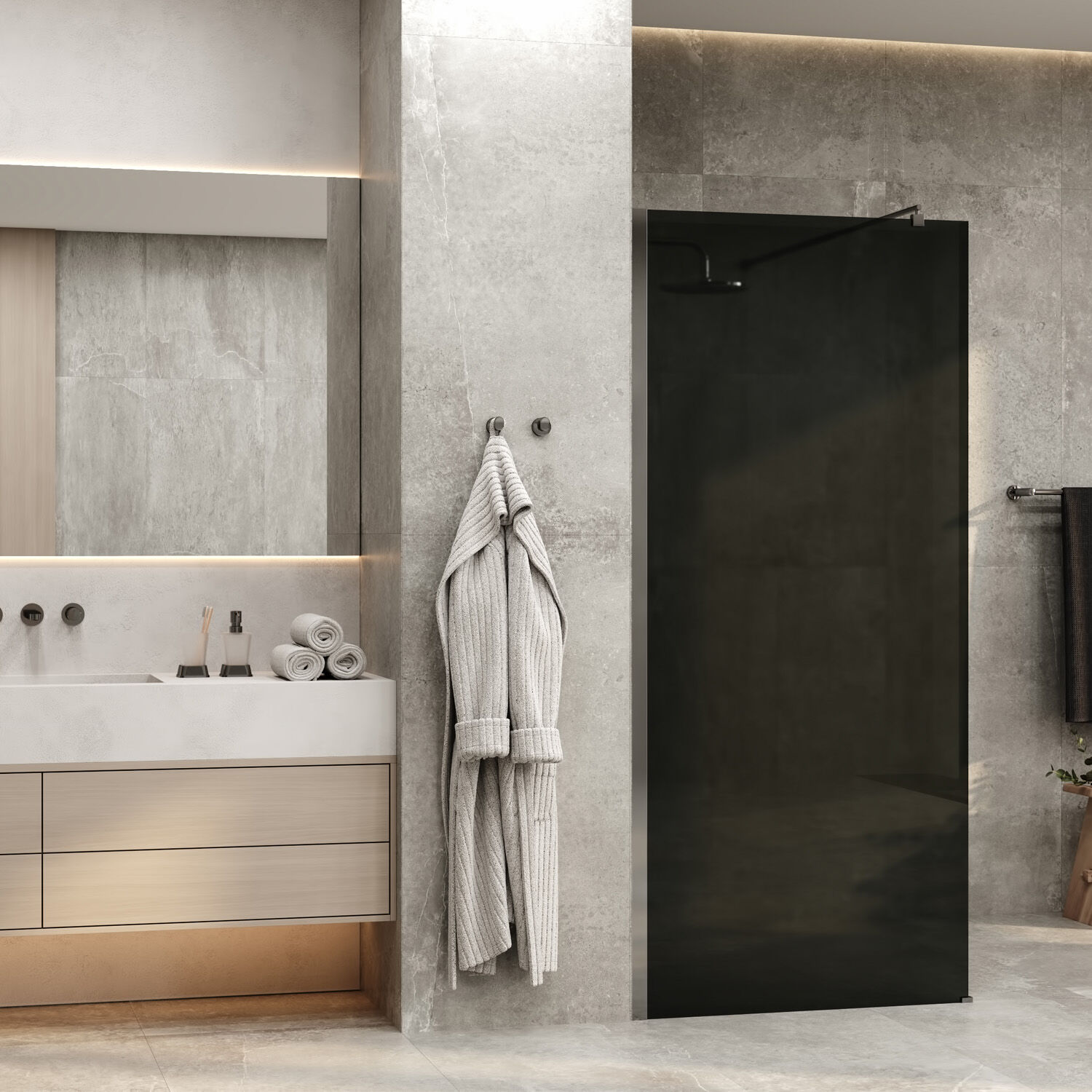 Душевая перегородка WasserKRAFT Rur 30W44-TG 100x200, стекло тонированное, профиль графит