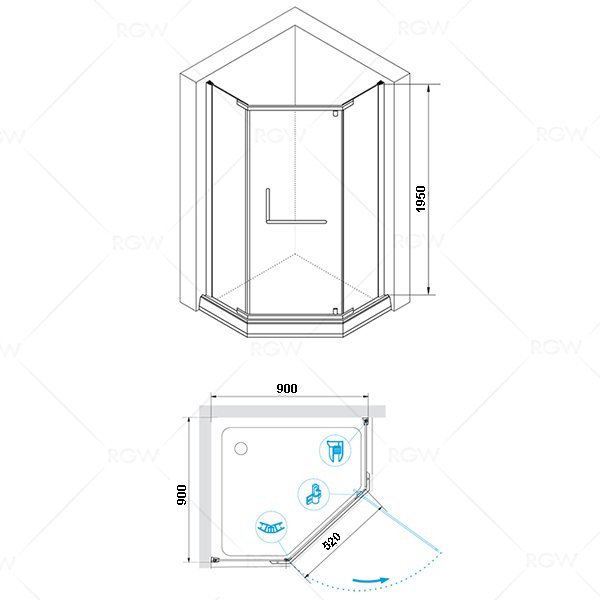 Душевой уголок RGW Hotel HO-081B 90x90, стекло сатинат матовое, профиль черный, с полотенцедержателем - фото 1