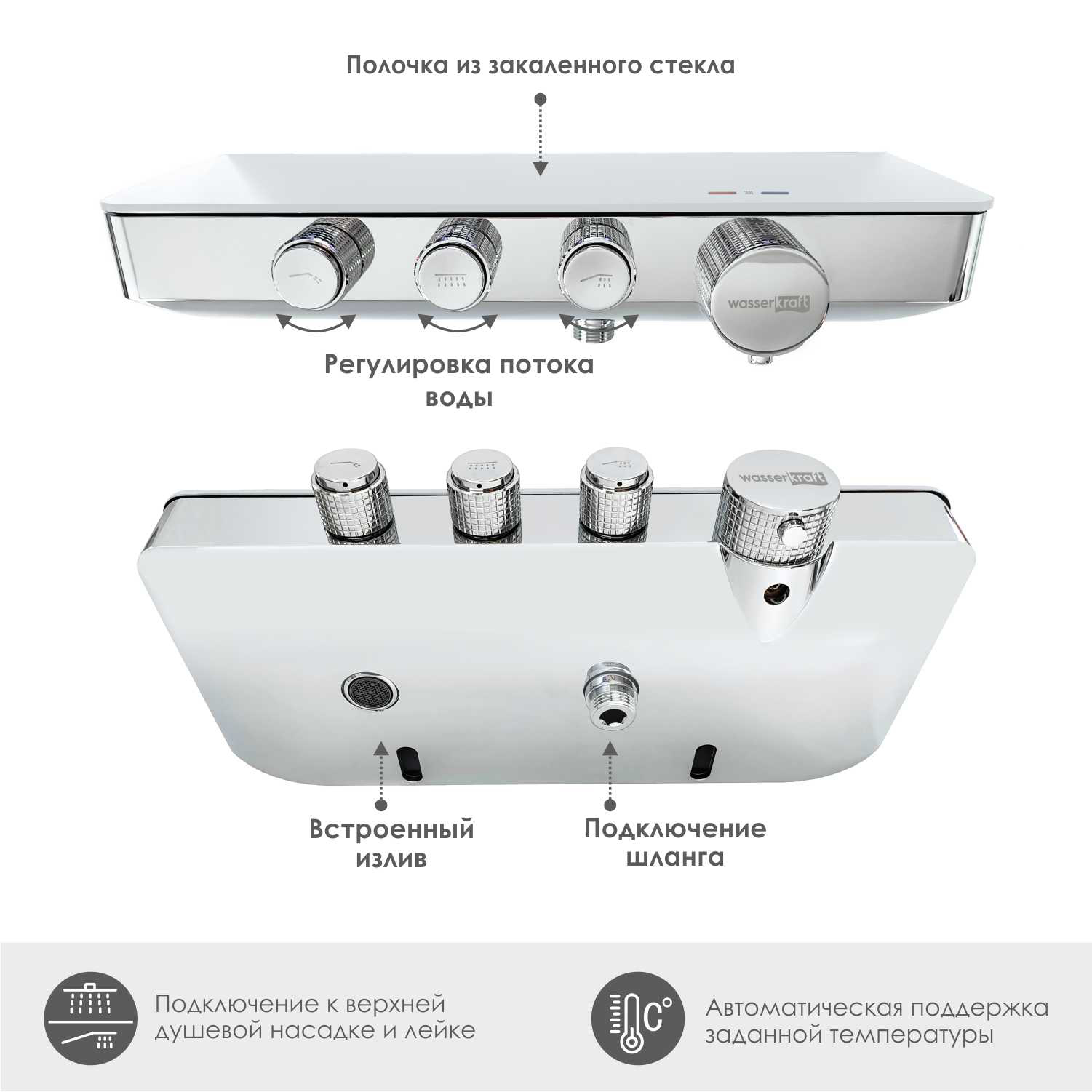 Смеситель WasserKRAFT Mindel 8599 Thermo для ванны с душем, термостатический, цвет хром - фото 1