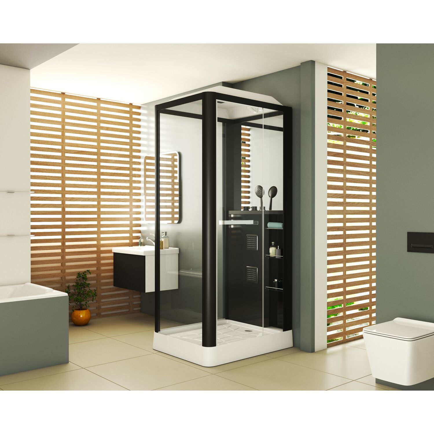 Душевая кабина Grossman Alba GR222 100x80, стекло прозрачное, профиль черный, с крышей, с гидромассажем