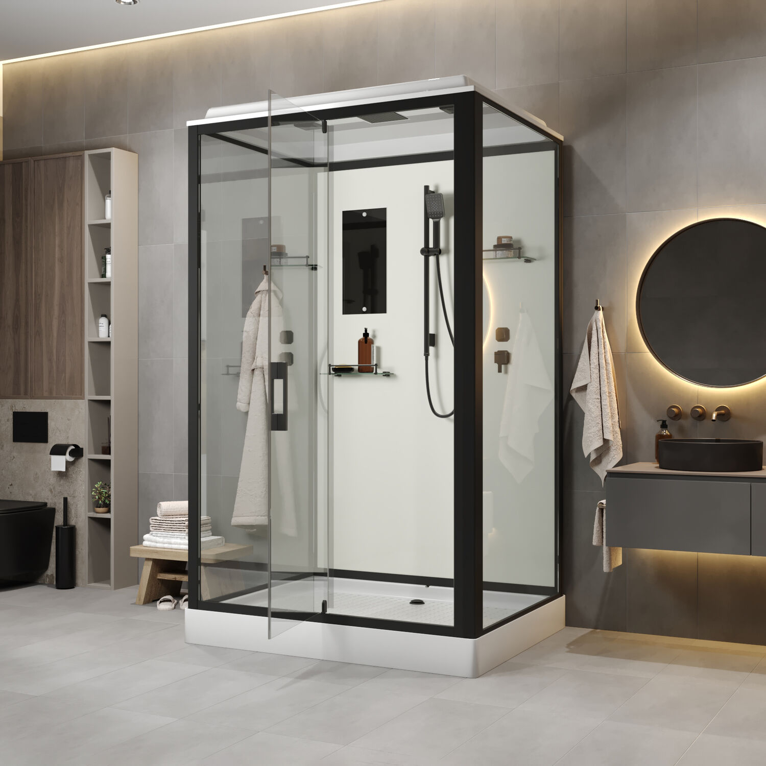 Душевая кабина Niagara Standart ST120/90/15Q/BL 120х90, стекло прозрачное, профиль черный матовый, с крышей