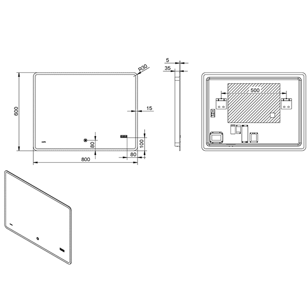 Зеркало Esbano ES-2073RDS 80x60, LED подсветка, функция антизапотевания, часы, сенсорный выключатель - фото 1