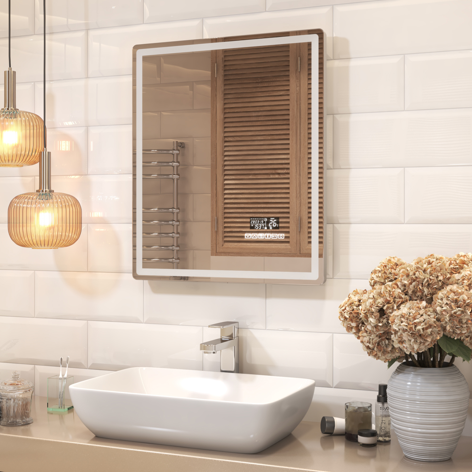 Зеркало Vigo Geometry Media Voice 60x70, с подсветкой, функцией антизапотевания, Bluetooth, часами, голосовым управлением - фото 1