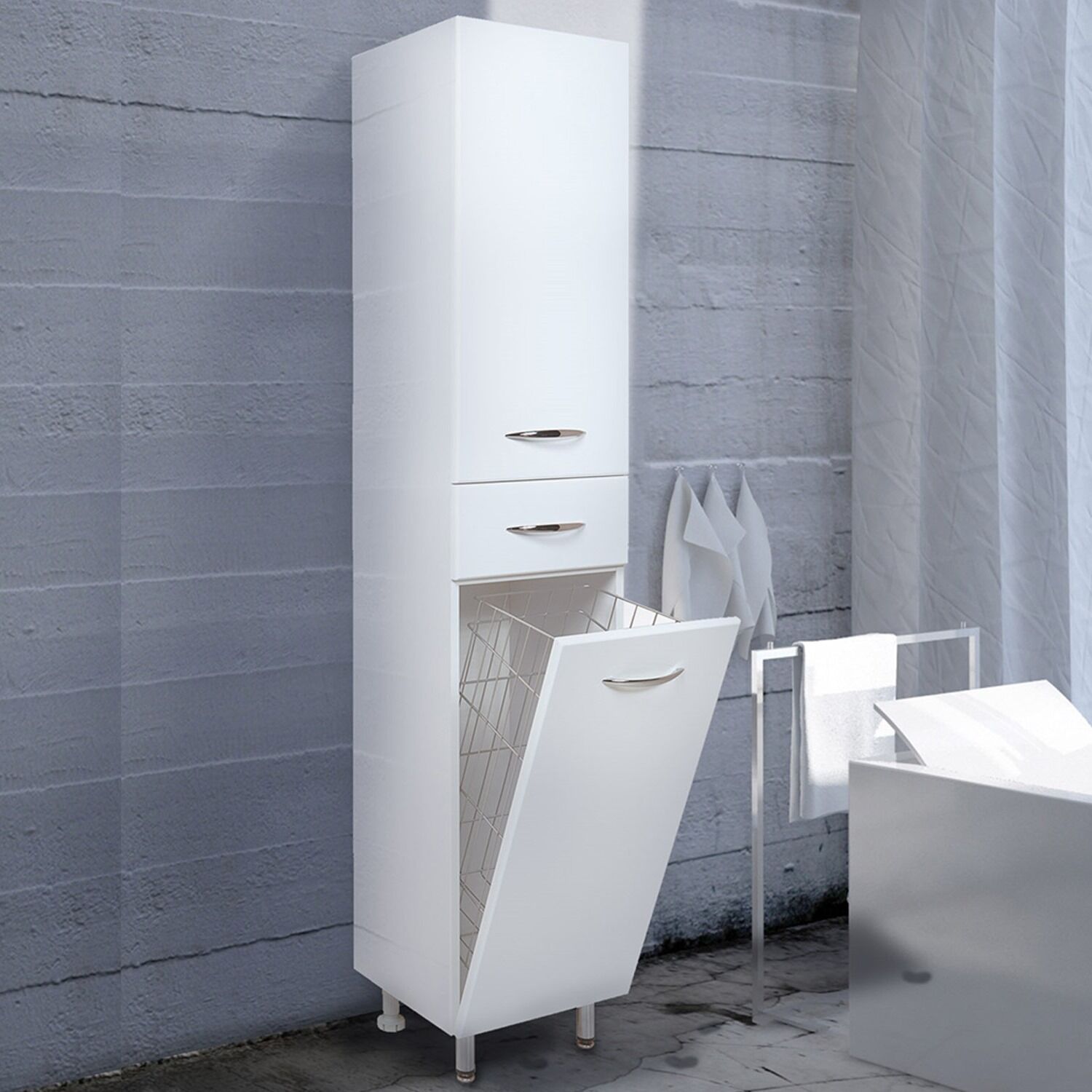 Шкаф-пенал Оника Модерн 26 напольный, левый, с бельевой корзиной, цвет белый - фото 1