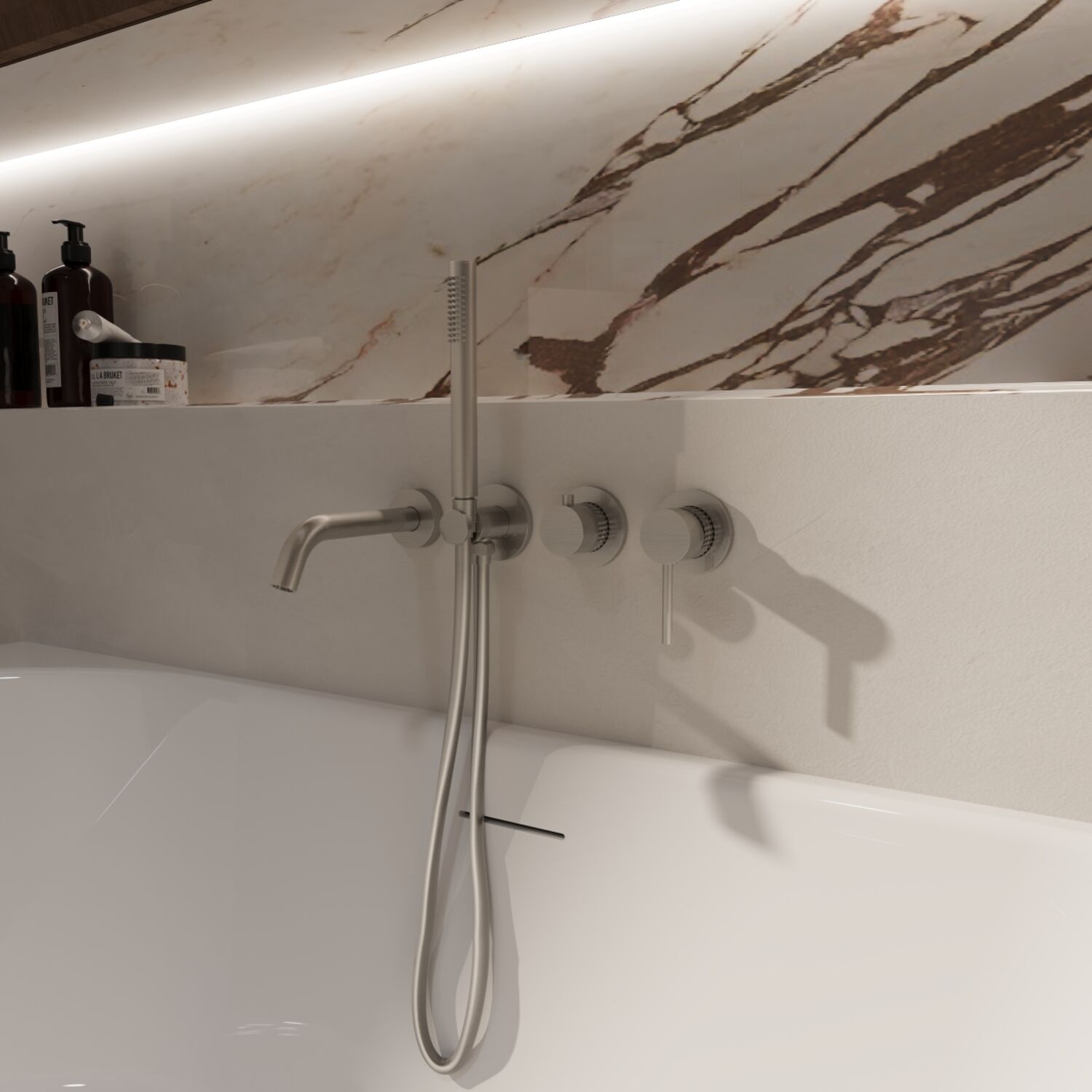 Смеситель Vincea Groove VBTW-4G1BN для ванны с душем, встраиваемый, цвет брашированный никель - фото 1