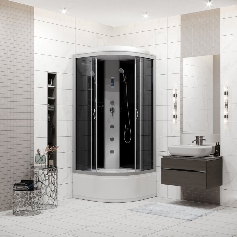 Душевая кабина Niagara Classic NG-2508-14F 90x90, стекло тонированное, профиль серебро, с крышей, с гидромассажем, с пультом управления - фото 1