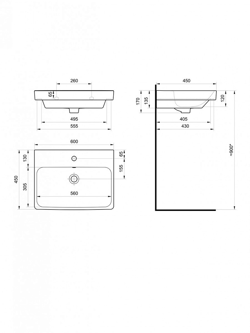 Мебель для ванной Оника Балтика-Квадро 60, цвет белый / хром