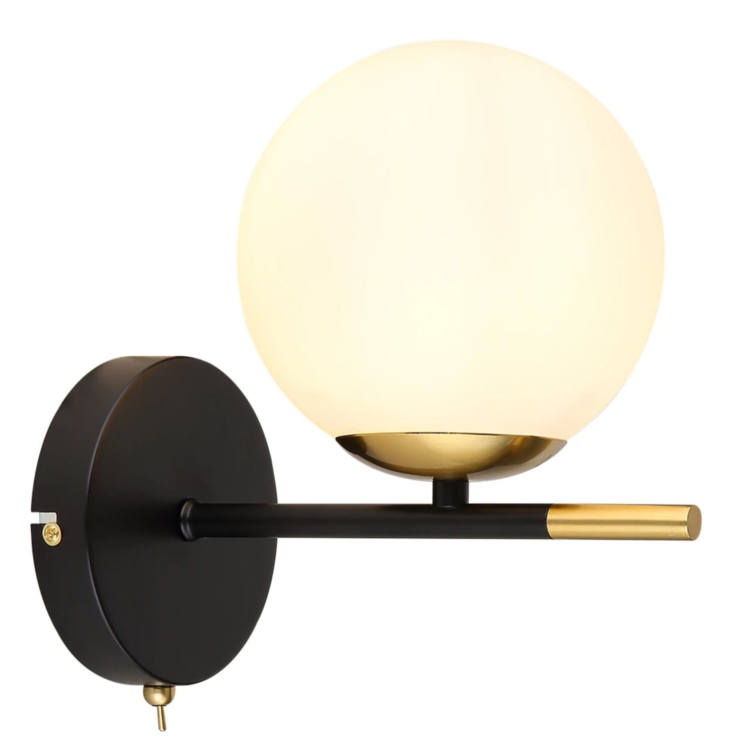 Бра Arte Lamp Alcor A2224AP-1BK, арматура черная, плафон стекло белое