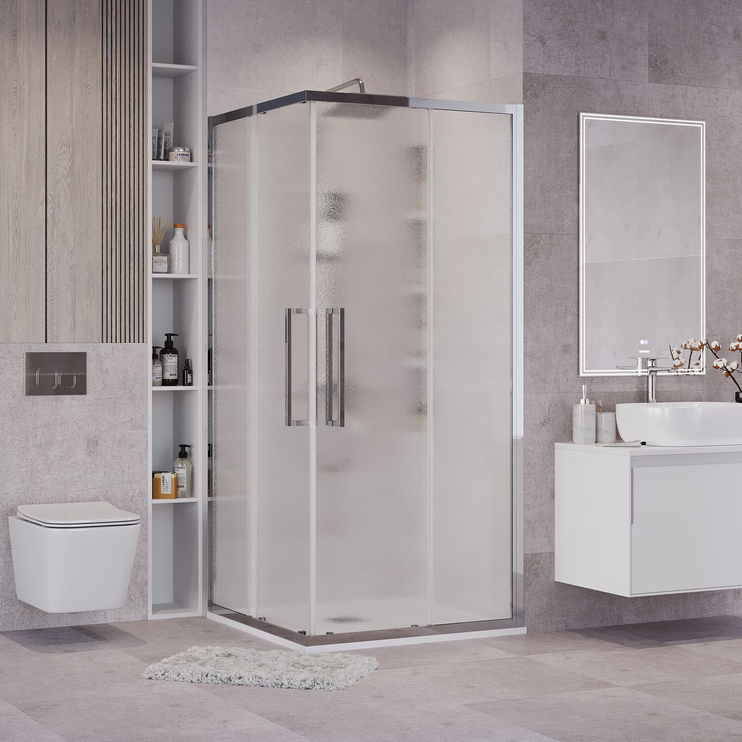 Душевой уголок Grossman Cosmo 300.K33.02.9090.10.02 90х90, стекло шиншилла, профиль хром - фото 1