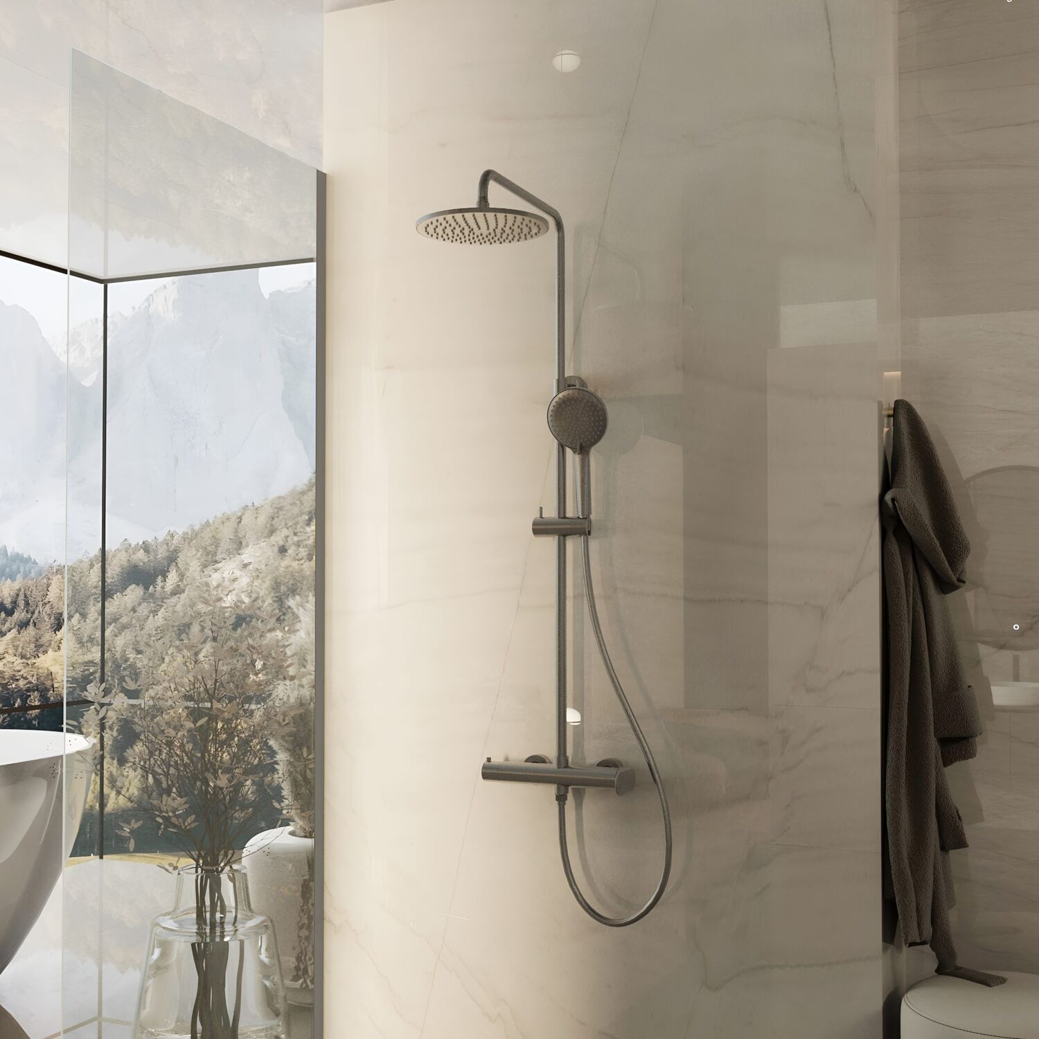 Душевая стойка Vincea Rondo VSFS-1R0GM, с верхним душем, смесителем, цвет вороненая сталь - фото 1