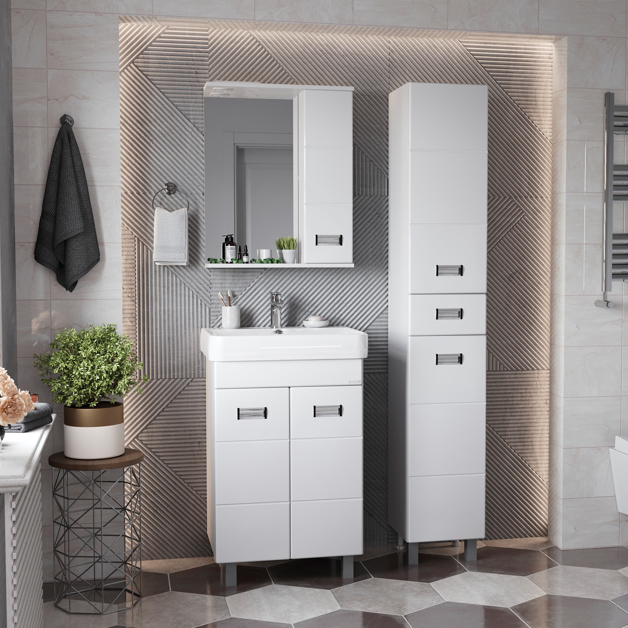 Мебель для ванной Оника Балтика-Квадро 55, цвет белый / хром - фото 1