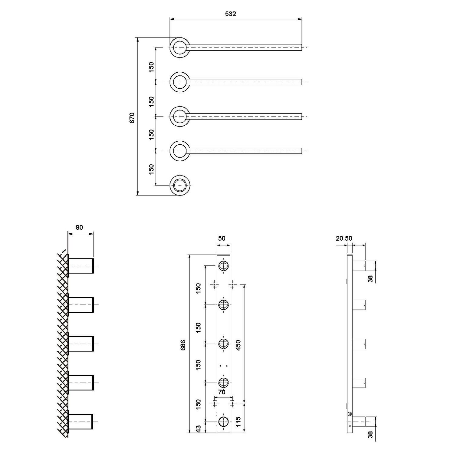 Полотенцесушитель Vincea VTD-2H1CH 53x67 электрический, цвет хром - фото 1