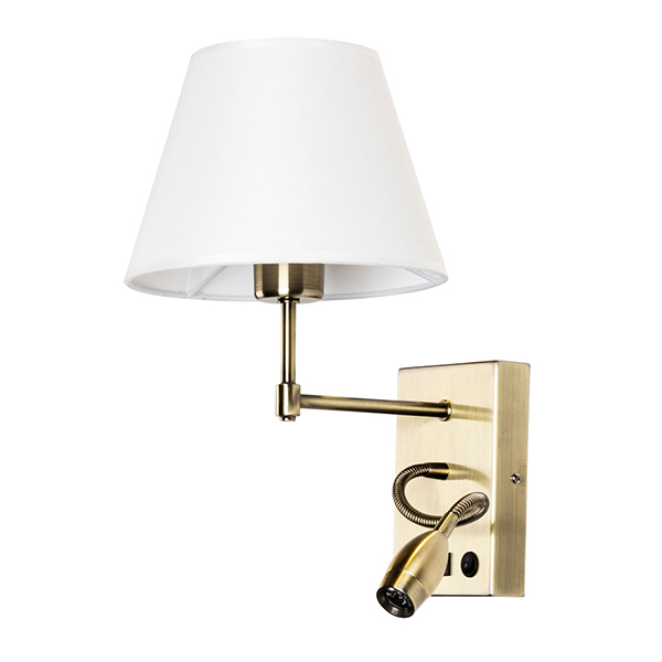 Бра Arte Lamp Elba A2581AP-2AB, арматура бронза, плафон ткань белая, 20х26 см