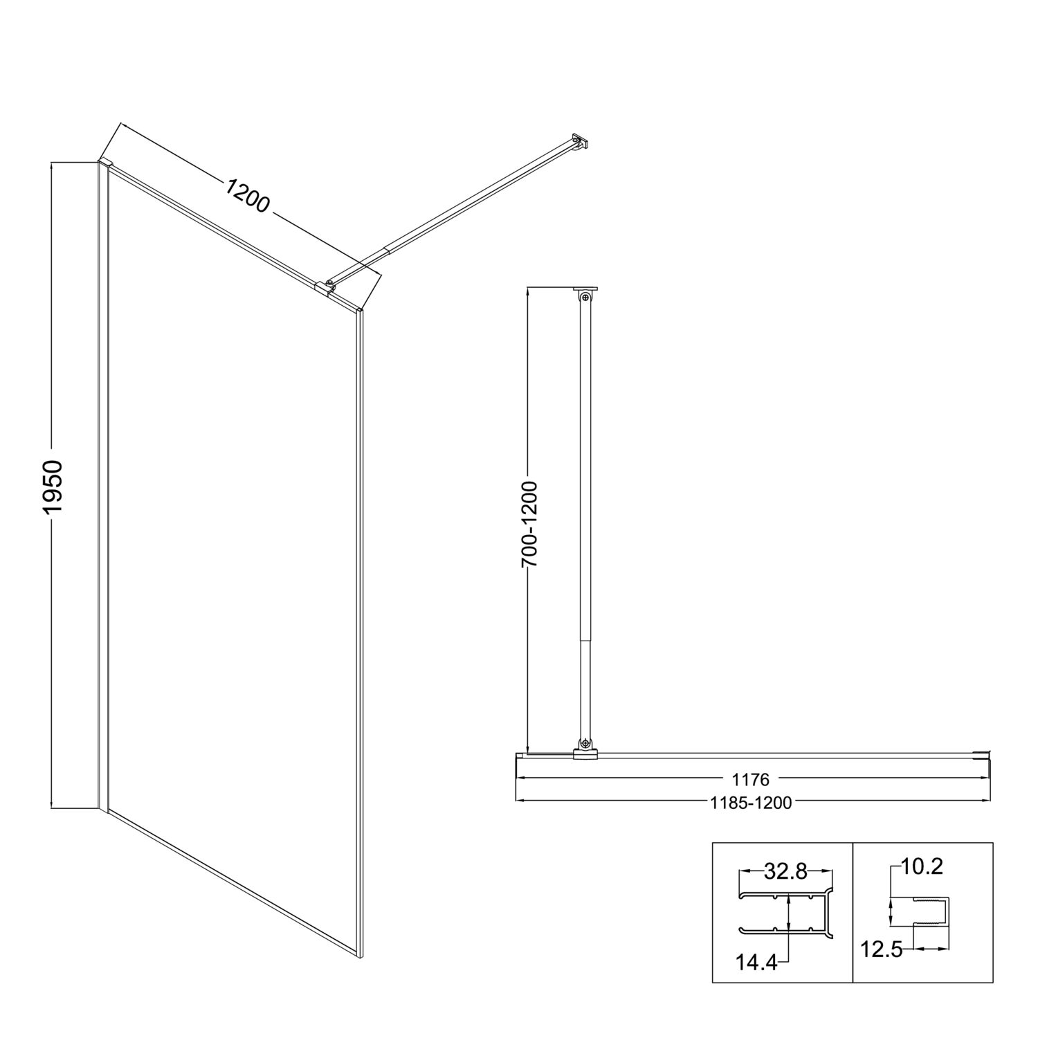 Душевая перегородка Niagara Nova NG-680-12 Black 120x195, стекло прозрачное с рисунком, профиль черный матовый