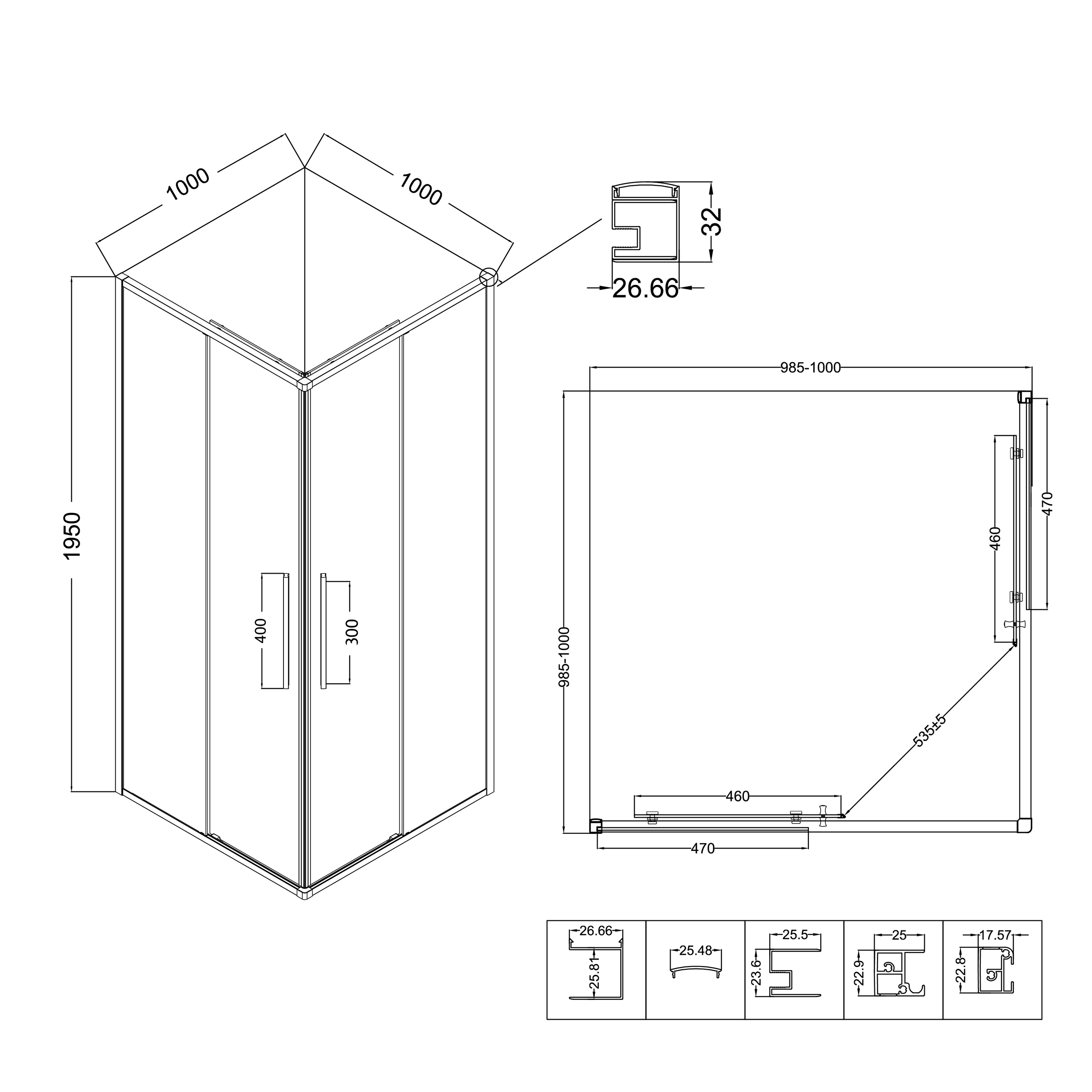 Душевой уголок Niagara Nova NG-2824-34 Black 100x100, стекло тонированное, профиль черный матовый