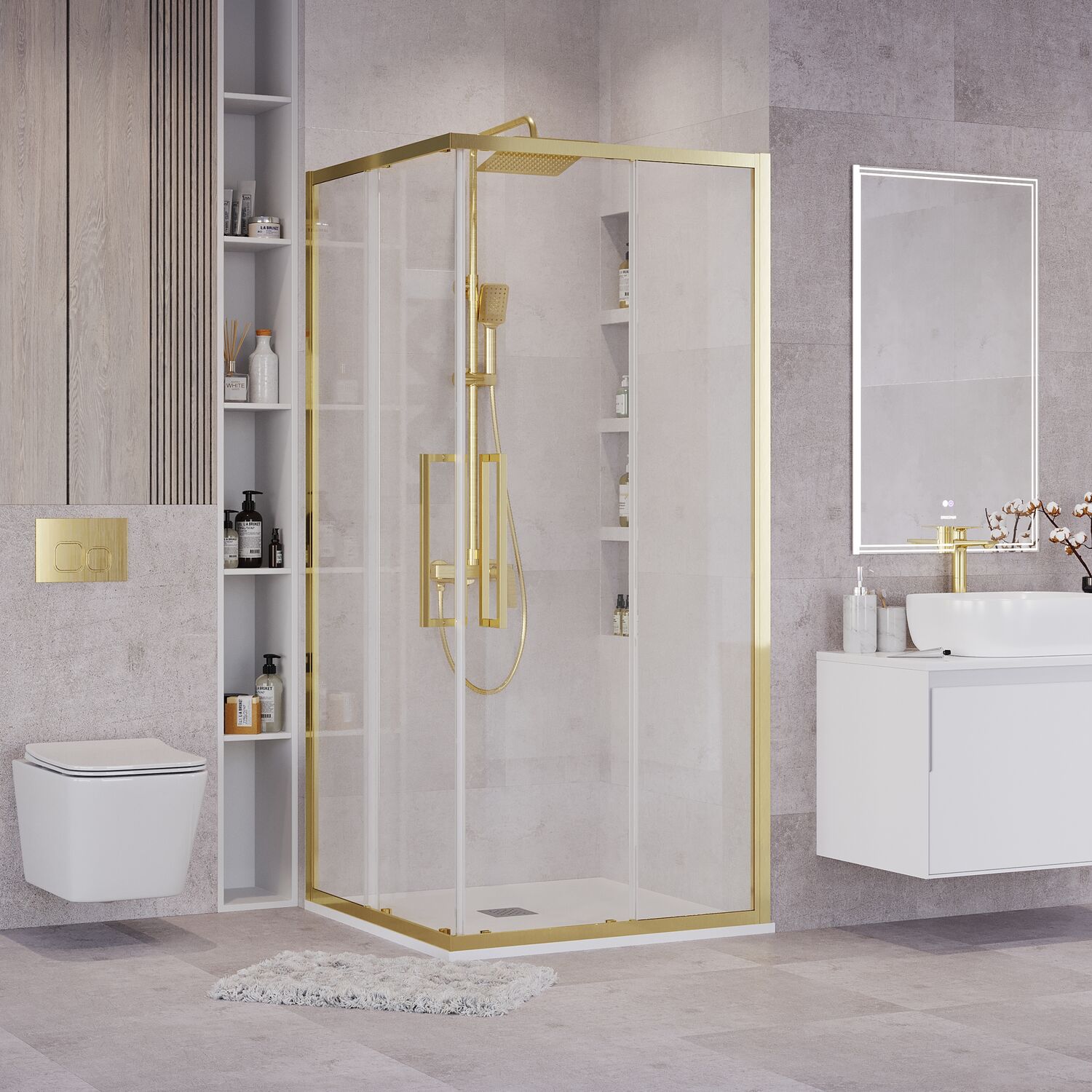 Душевой уголок Grossman Cosmo 300.K33.02.8080.32.00 80х80, стекло прозрачное, профиль золото сатин - фото 1