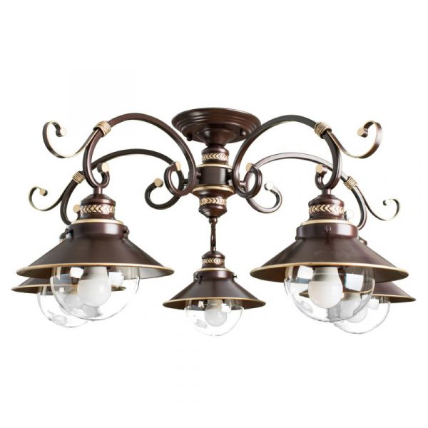 Потолочная люстра Arte Lamp Grazioso A4577PL-5CK, арматура коричневая / золото, плафоны стекло прозрачное, 75х75 см