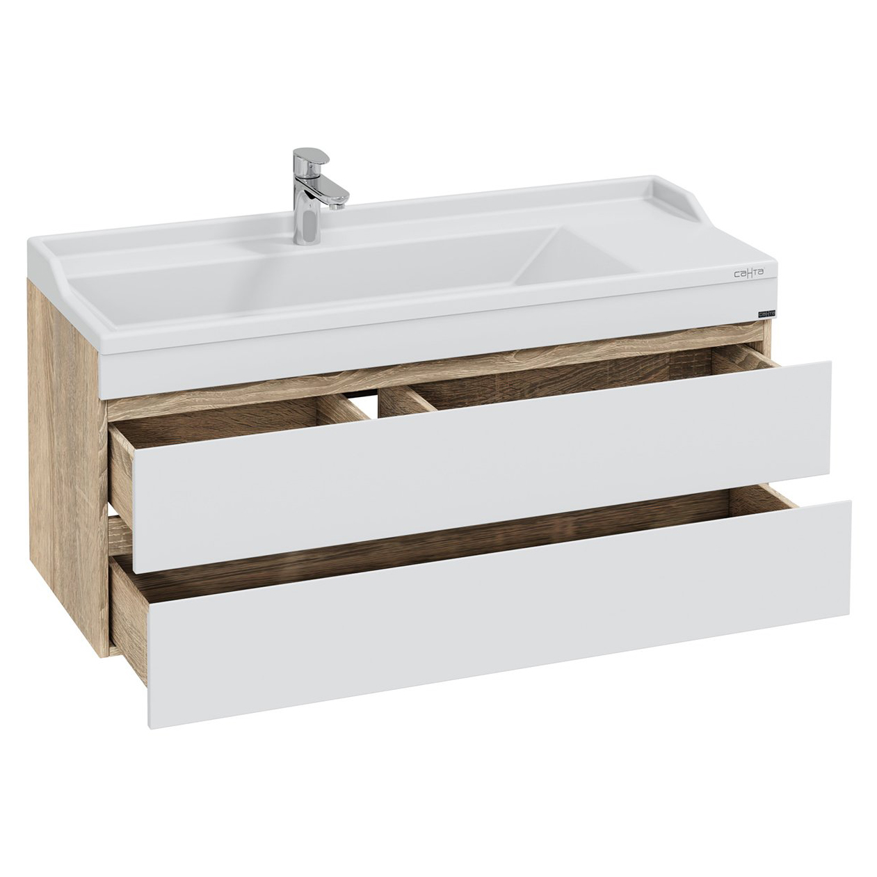 Тумба под раковину Санта Марс 120, подвесная, с 2 ящиками, цвет белый / янтарное дерево - фото 1