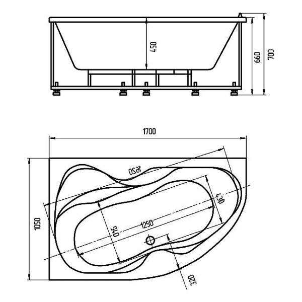 Акриловая ванна Акватек Вега 170x105, левая, цвет белый