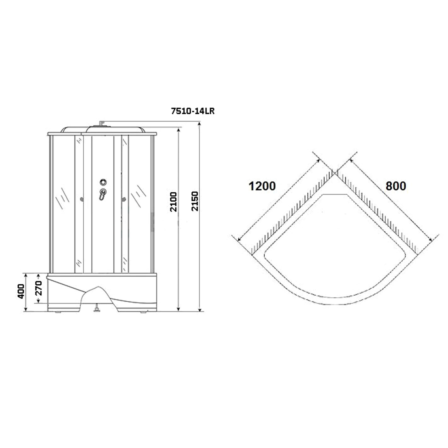 Душевая кабина Niagara Eco NG-7510-14 L Black 120х80, левая, стекло мозаика, профиль серебро, с крышей